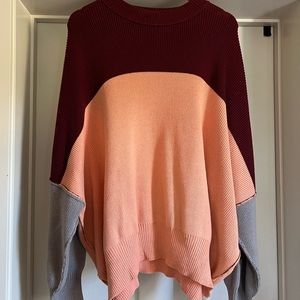 Free People Peach Combo Colorblock Easy Street Oversize Sweater